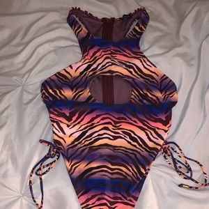 Colorful Zebra print thong one piece
